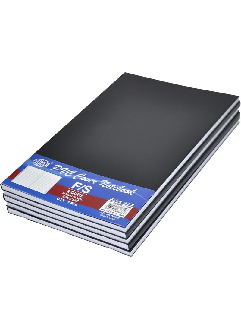 FIS PVC Cover NoteBook, 96 Sheets, 192 pages, Single Line, Black Colour 5-Piece - FSNBFS2QPVCBK - Image 3
